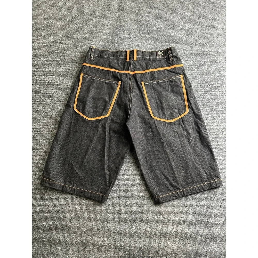 Mens Noiz Jeans Black Denim Shorts Orange Stitching 100% Cotton, Size 36